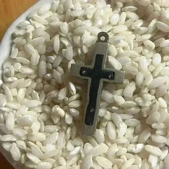 Antique French pectoral cross silver tone inlaid with wood over 100 years old - Picture 8 of 10